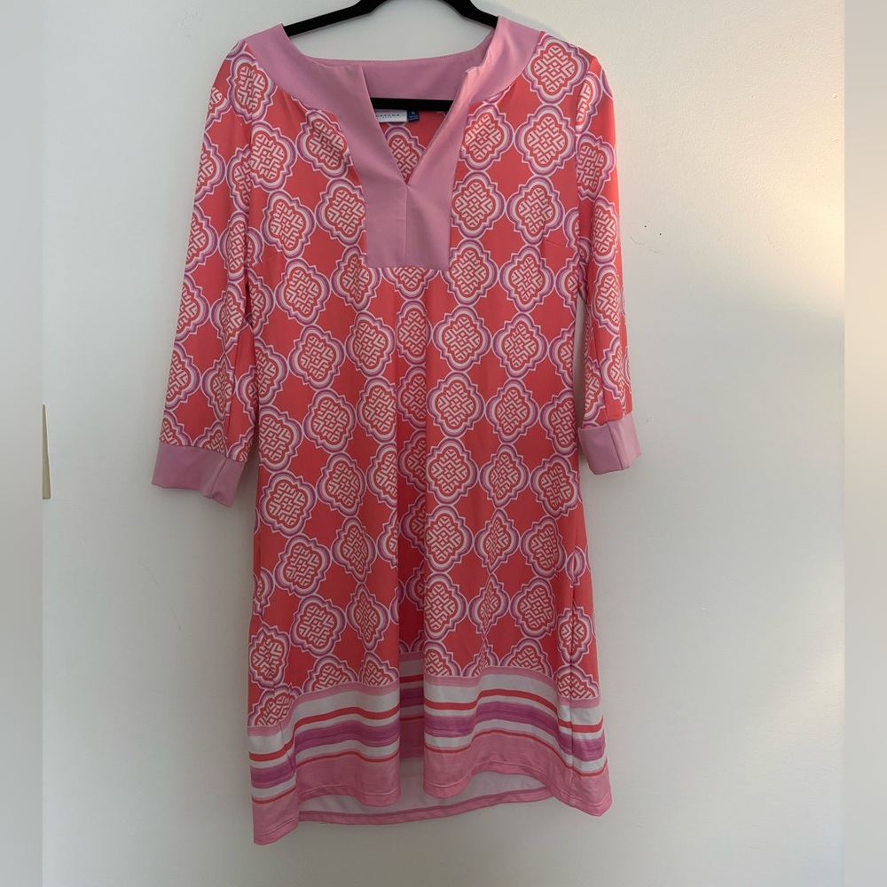 Cabana Life Pink and White Geometric Dress UPF 50